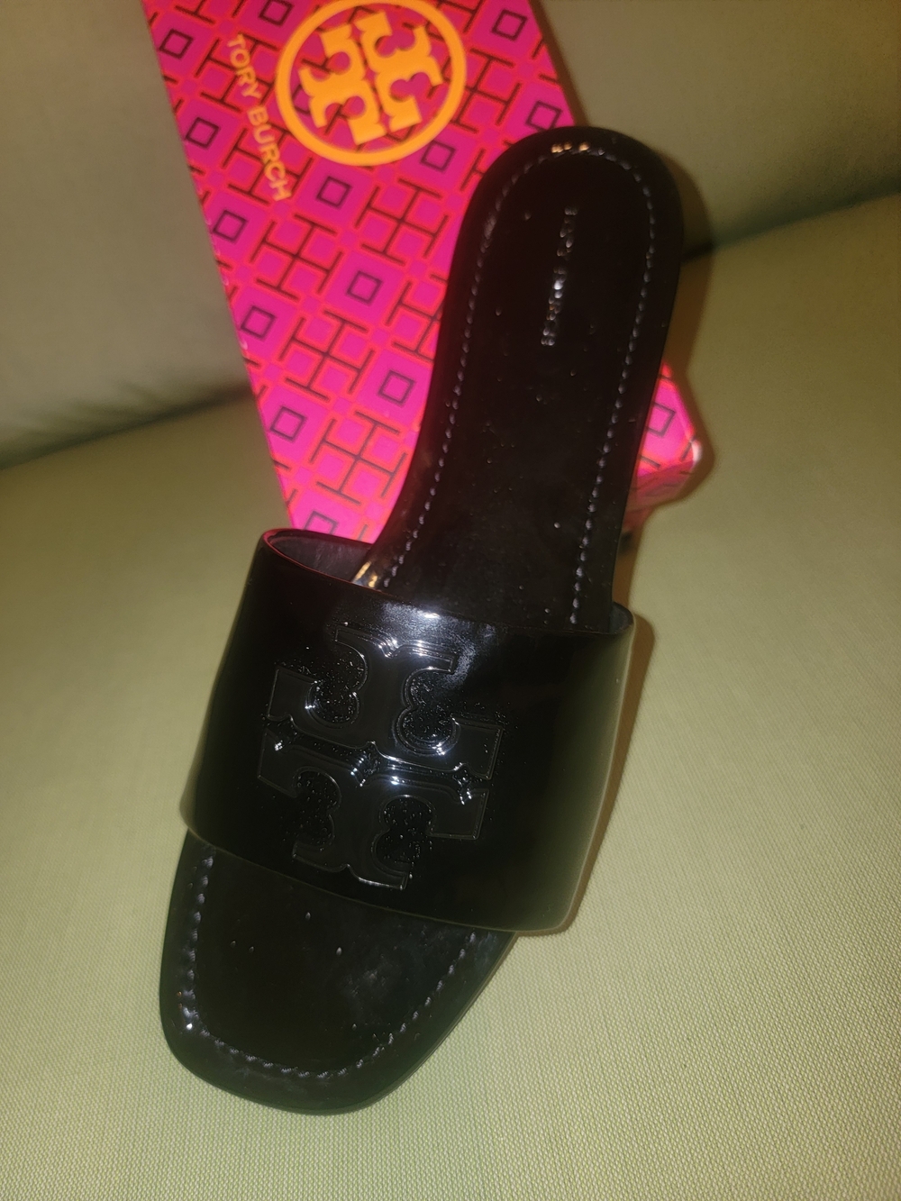 Tory Burch Black Patent Logo Eleanor Slide